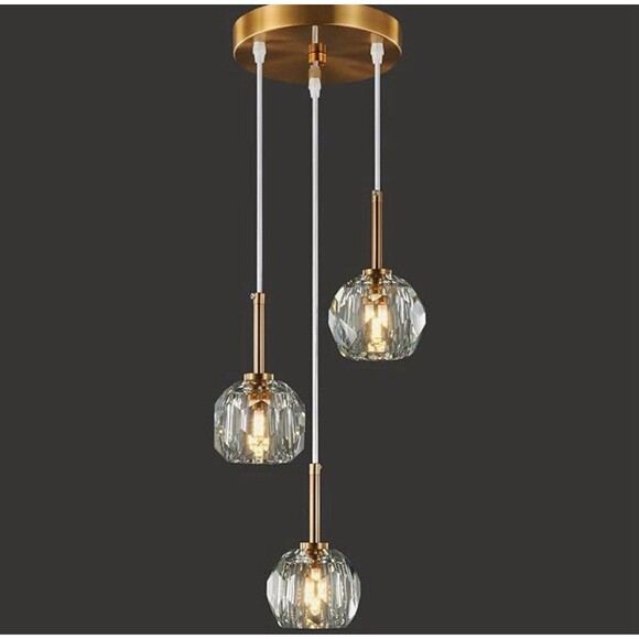 3-Light Pendant Light Fixture LED Gold Modern Adjustable Glass Globe Dining NEW - Picture 1 of 3